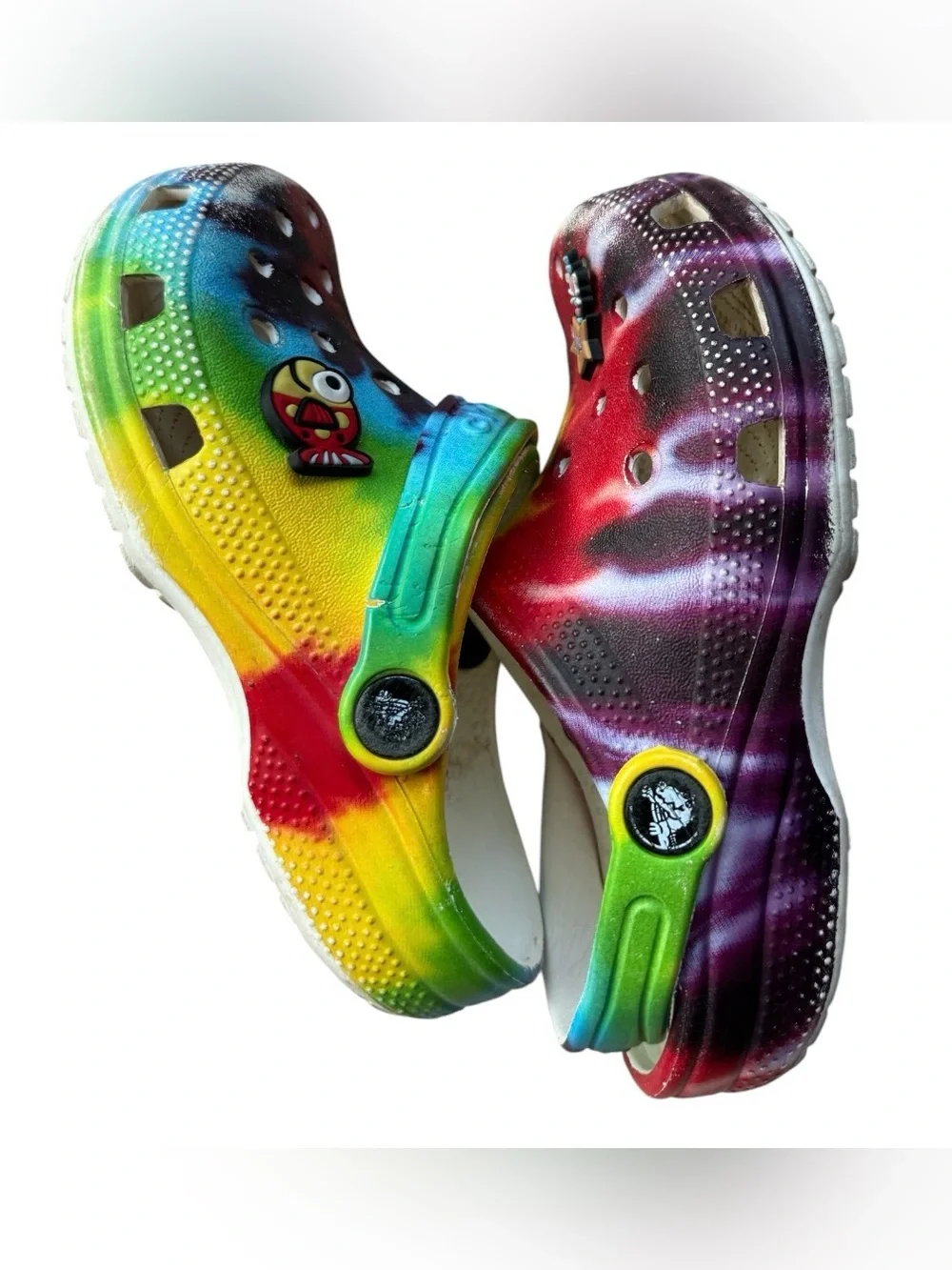 CROCS Kids Tie-Dye Clog Sandals - Red, Yellow, Green, Blue, Purple size 12